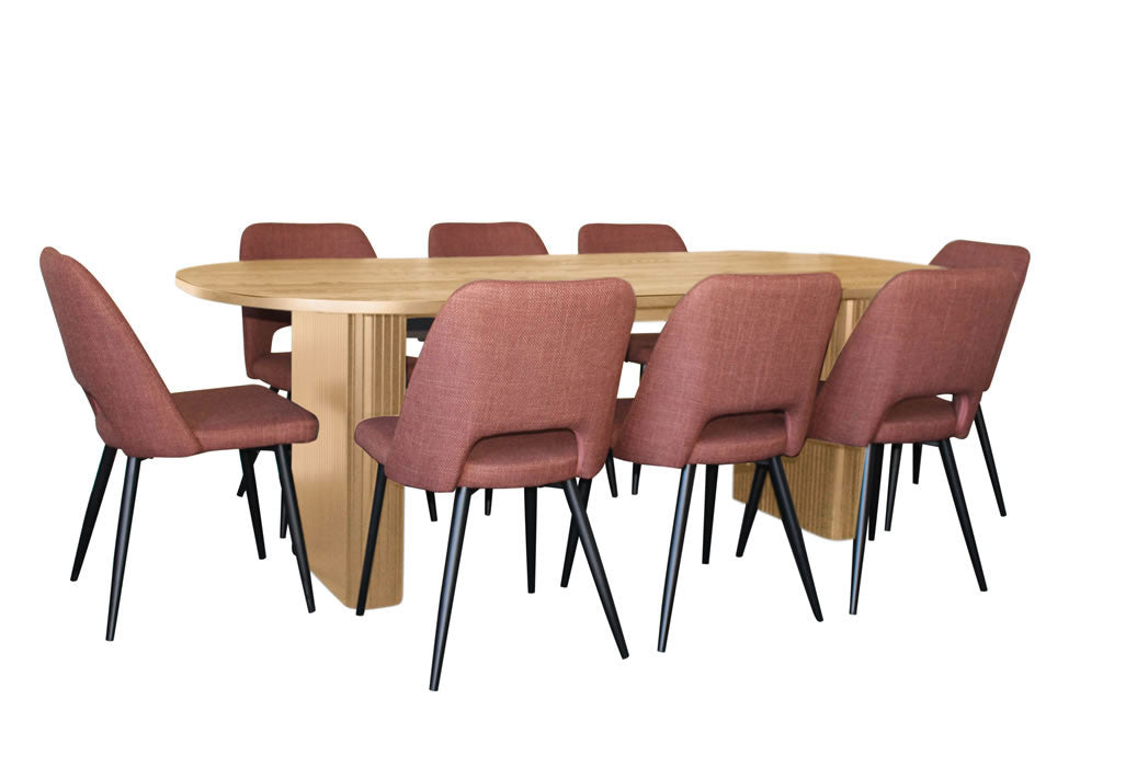 Melba 9 Piece Dining Set Natural w Zara Chair - Russet Fabric