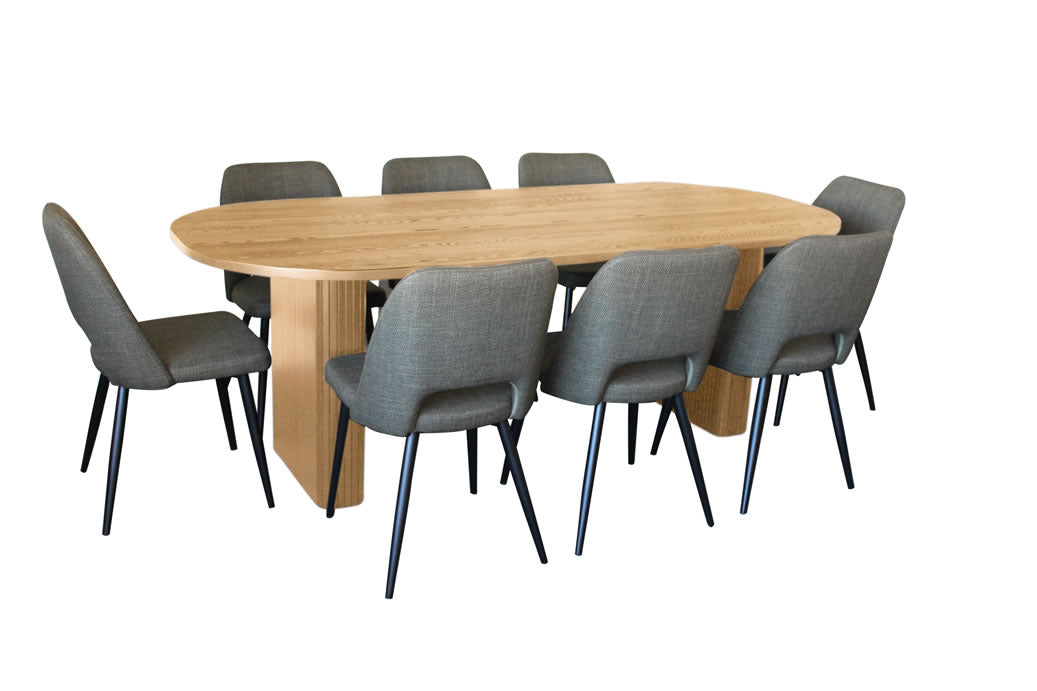 Melba 9 Piece Dining Set Natural w Zara Chair - Olive Fabric