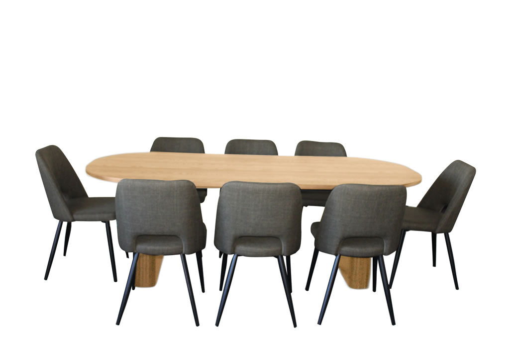 Melba 9 Piece Dining Set Natural w Zara Chair - Olive Fabric