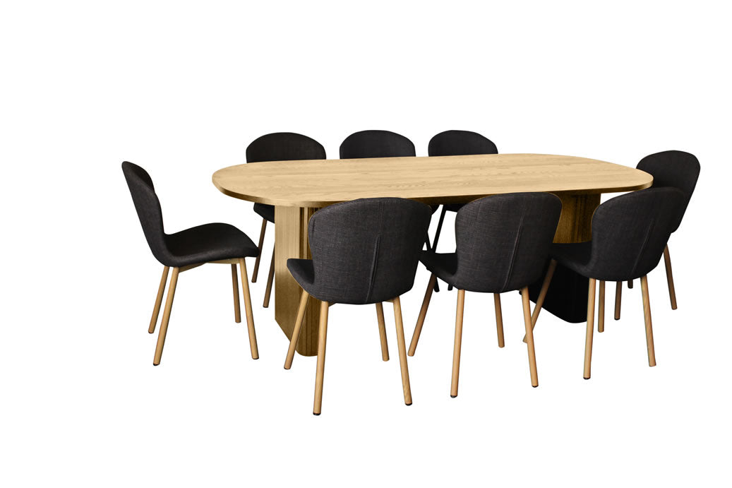 Melba 9 Piece Dining Set Natural w Maya Chair - Charcoal/Oak