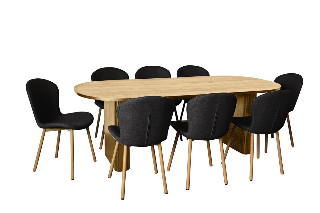 Melba 9 Piece Dining Set Natural w Maya Chair - Charcoal/Oak