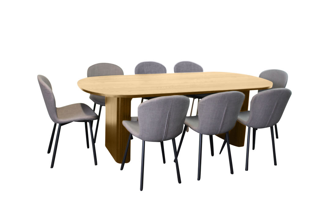 Melba 9 Piece Dining Set Natural w Maya Chair - Grey/Black
