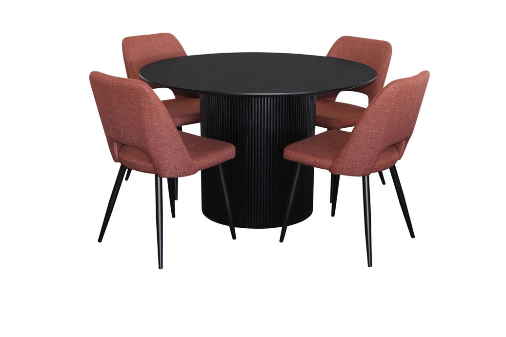 Miami 5 Piece Dining Set Black w Zara Chair - Russet Fabric