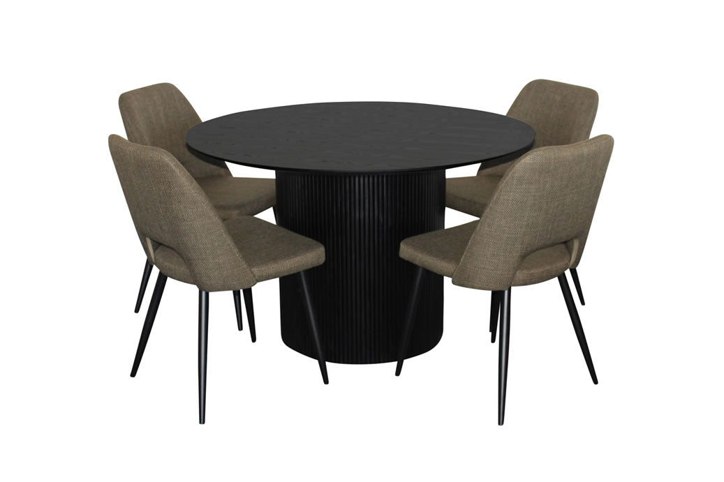 Miami 5 Piece Dining Set Black w Zara Chair - Olive Fabric