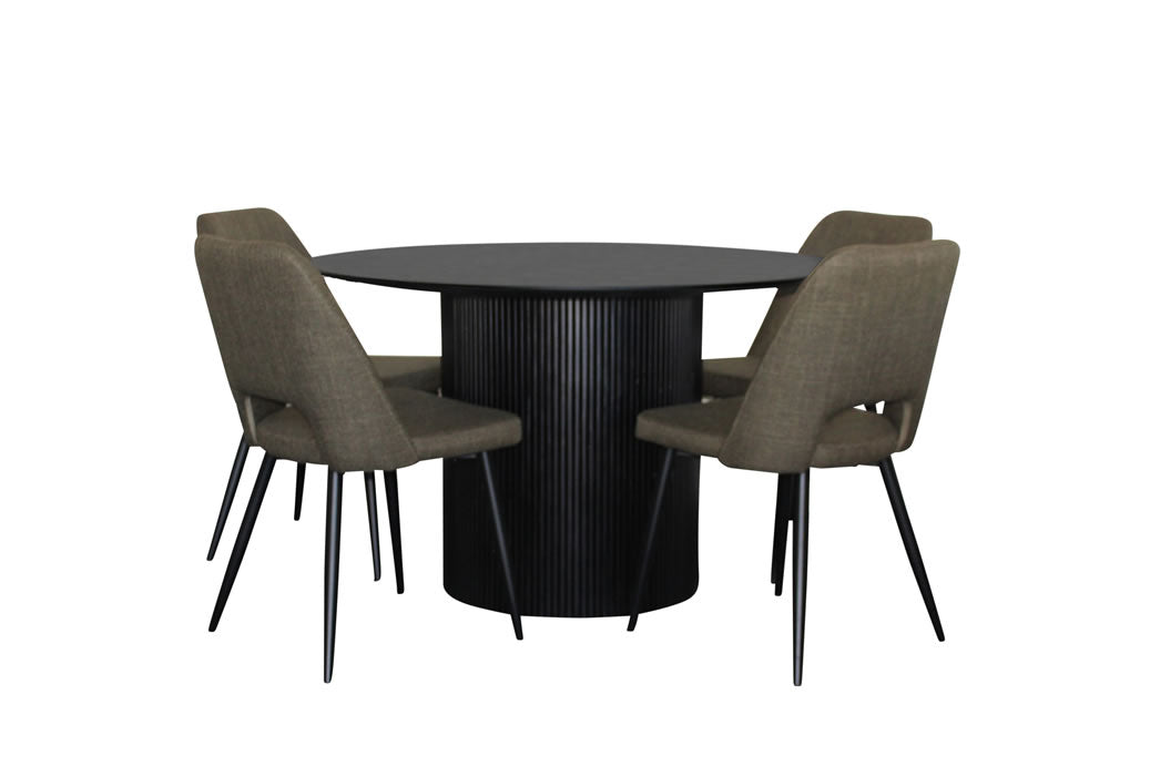 Miami 5 Piece Dining Set Black w Zara Chair - Olive Fabric