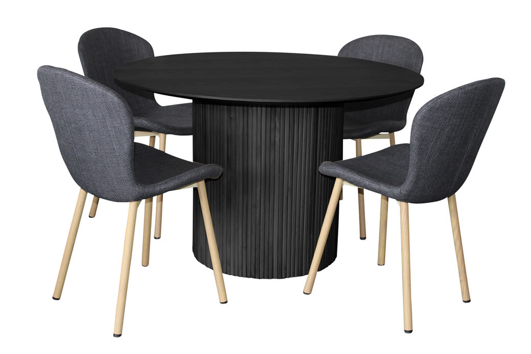 Miami 5 Piece Dining Set Black w Maya Chair - Charcoal/Oak