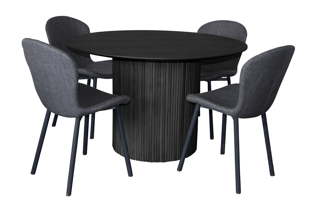 Miami 5 Piece Dining Set Black w Maya Chair - Grey/Black