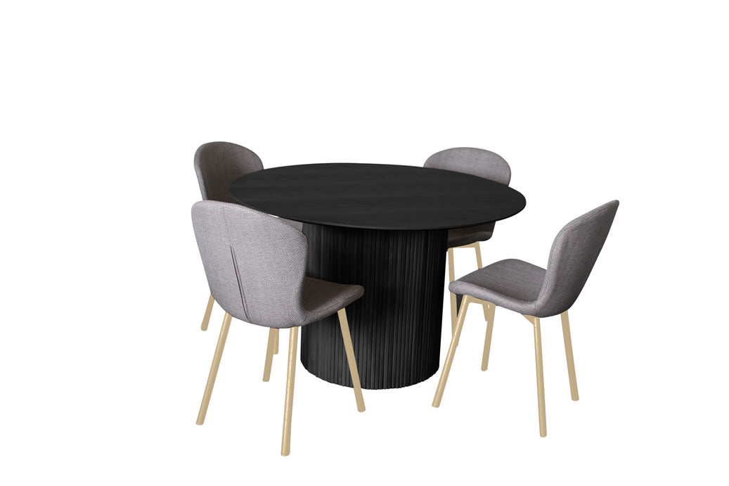 Miami 5 Piece Dining Set Black w Maya Chair - Grey/Oak