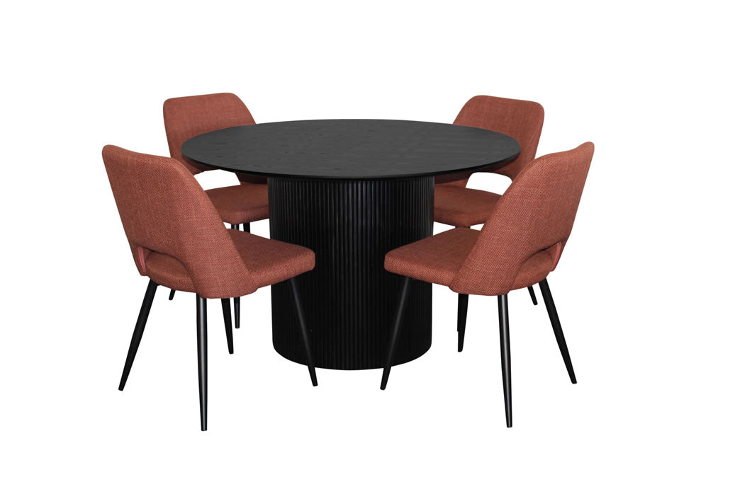 Miami 5 Piece Dining Set Black w Maya Chair - Russet/Black