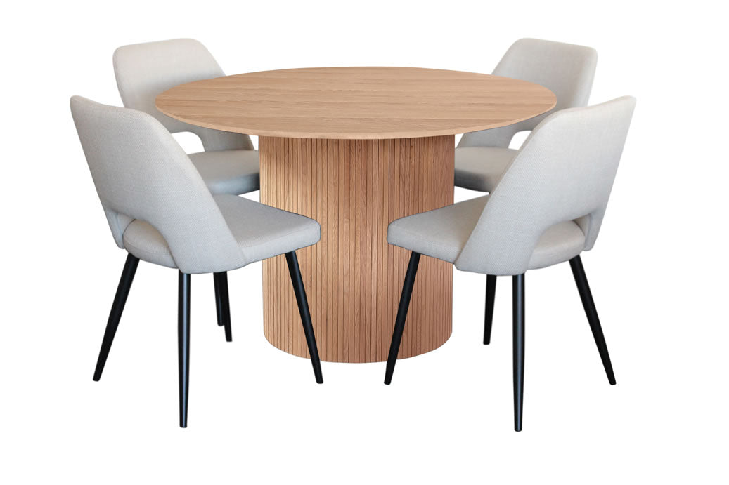 Miami 5 Piece Dining Set Natural w Zara Chair - Ivory Fabric