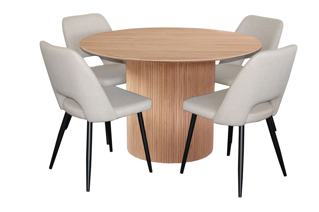 Miami 5 Piece Dining Set Natural w Zara Chair - Ivory Fabric