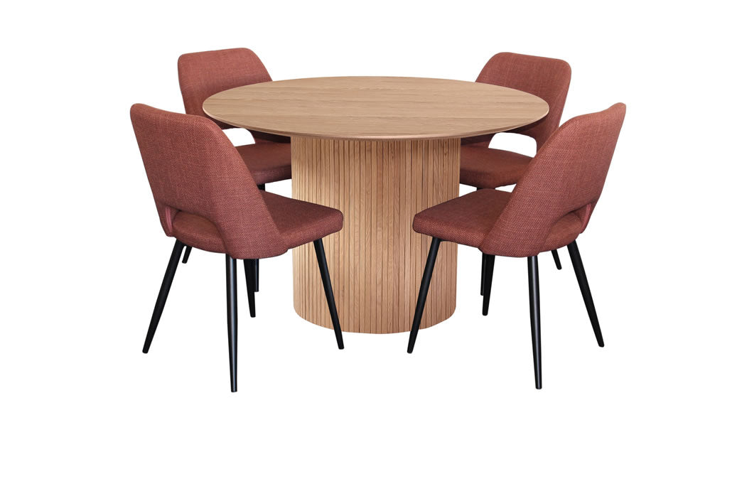 Miami 5 Piece Dining Set Natural w Zara Chair - Russet Fabric