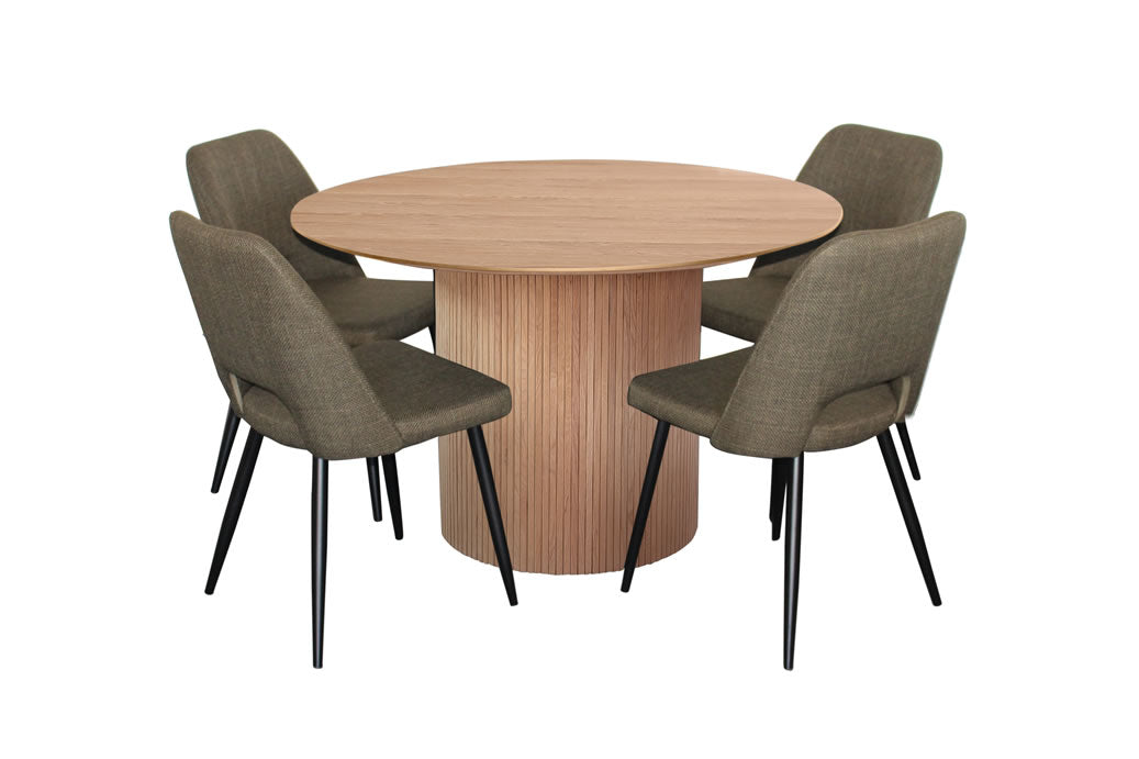 Miami 5 Piece Dining Set Natural w Zara Chair - Olive Fabric
