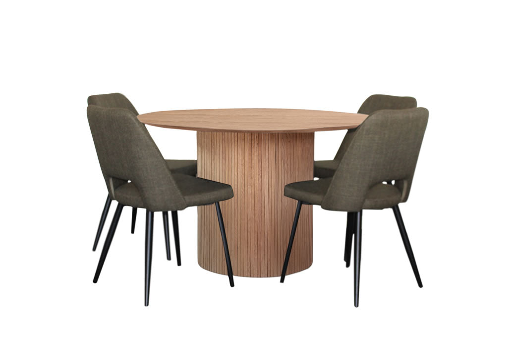 Miami 5 Piece Dining Set Natural w Zara Chair - Olive Fabric