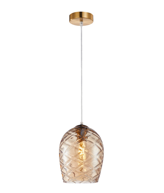 Pendant ES 40W Amber Wine Glass Segmented/W Brass Highlight OD 180mm X H250mm