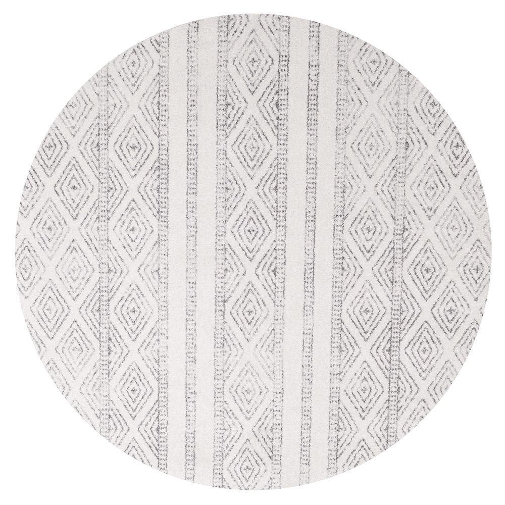 Odelle Salma White And Grey Tribal Round Rug