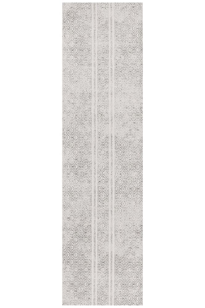 Odelle Salma White And Grey Tribal Runner Rug