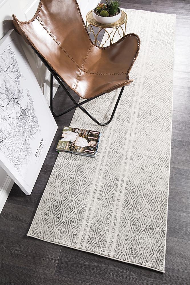 Odelle Salma White And Grey Tribal Runner Rug