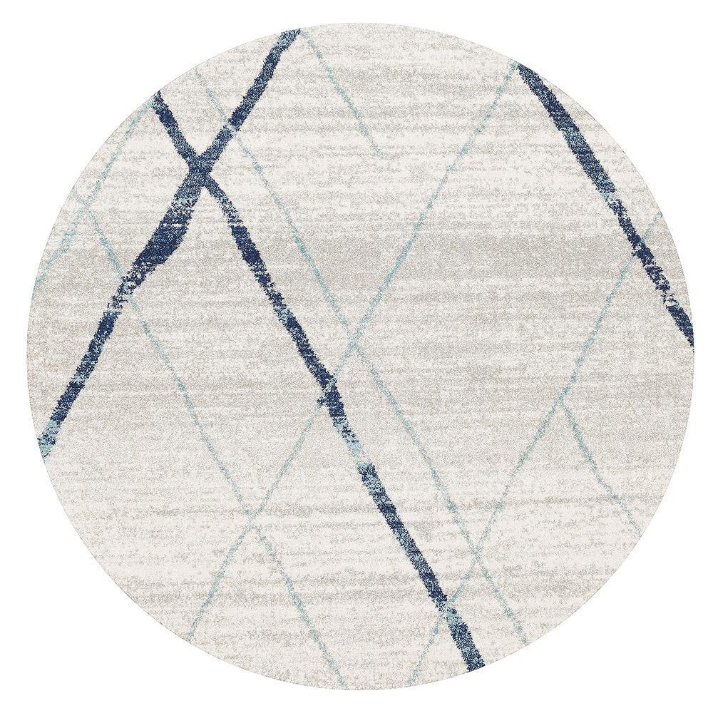 Odelle Noah White Blue Contemporary Round Rug