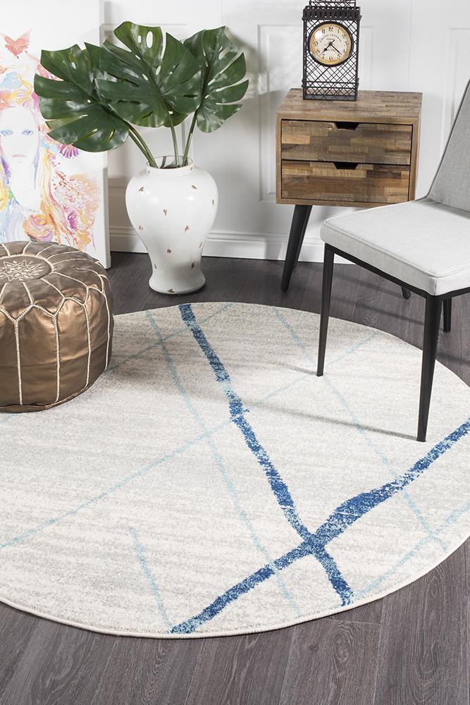 Odelle Noah White Blue Contemporary Round Rug