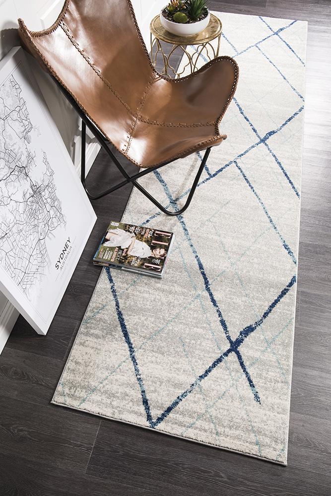 Odelle Noah White Blue Contemporary Runner Rug