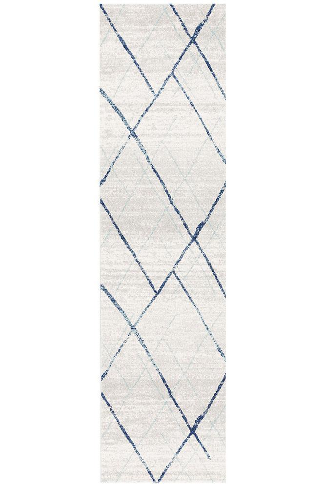 Odelle Noah White Blue Contemporary Runner Rug