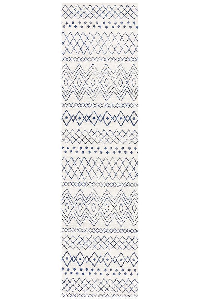 Odelle Nadia White Blue Rustic Tribal Runner Rug