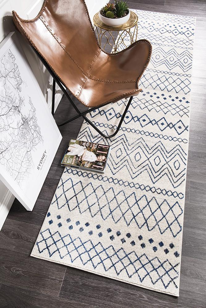 Odelle Nadia White Blue Rustic Tribal Runner Rug