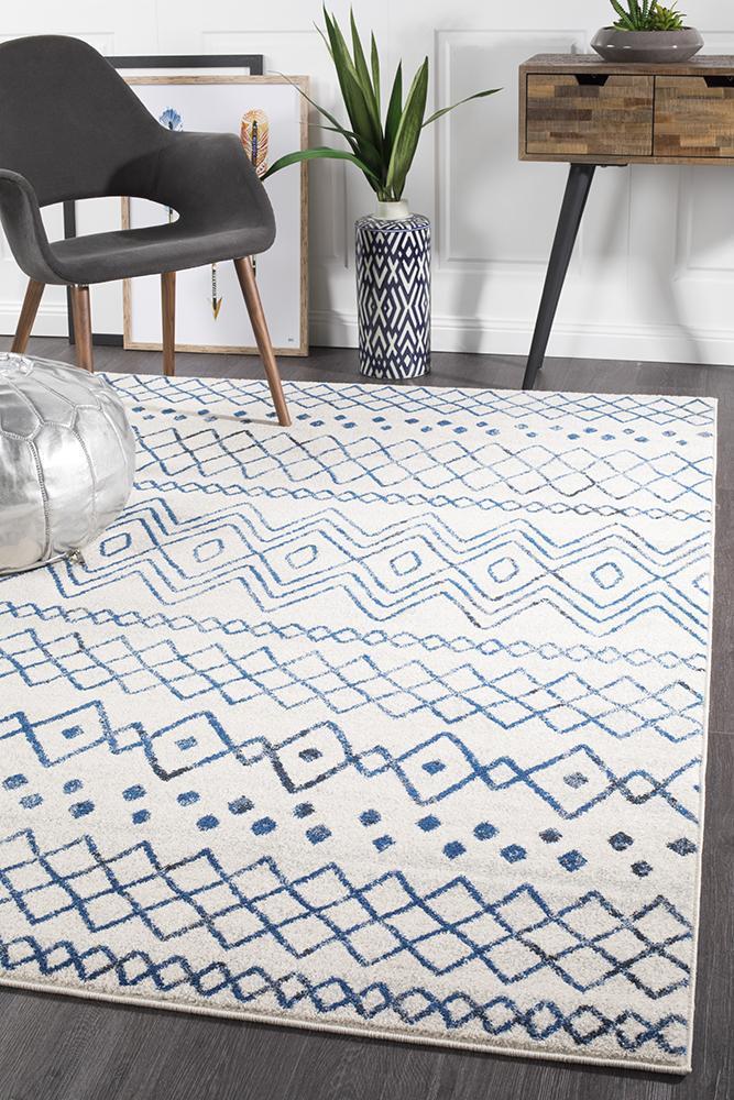 Odelle Nadia White Blue Rustic Tribal Rug