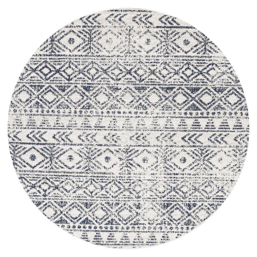 Odelle Ismail White Blue Rustic Round Rug