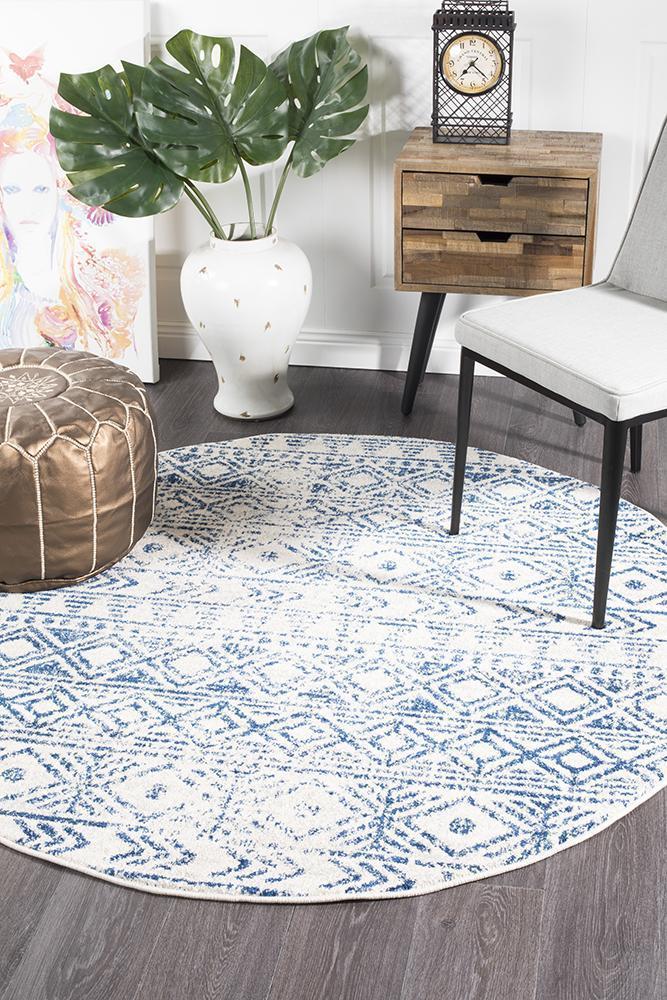 Odelle Ismail White Blue Rustic Round Rug