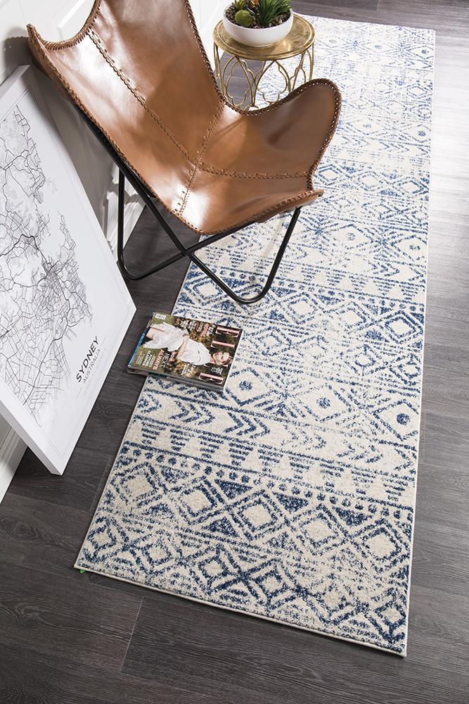 Odelle Ismail White Blue Rustic Runner Rug