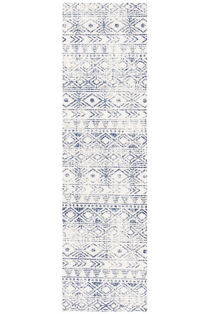 Odelle Ismail White Blue Rustic Runner Rug