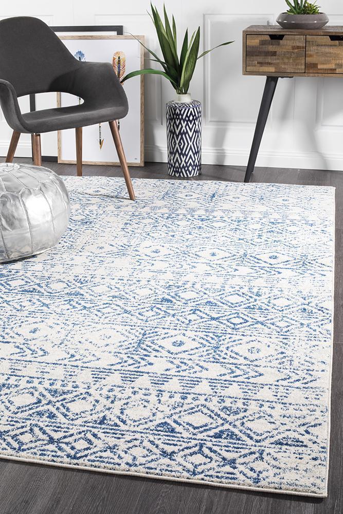 Odelle Ismail White Blue Rustic Rug