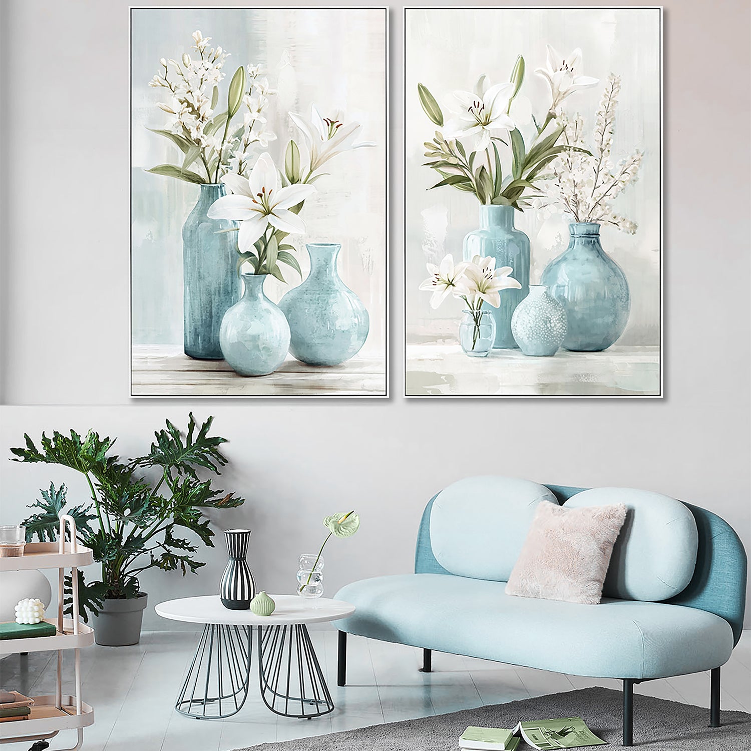 Blue Mood Bloom Painting 63x93cm