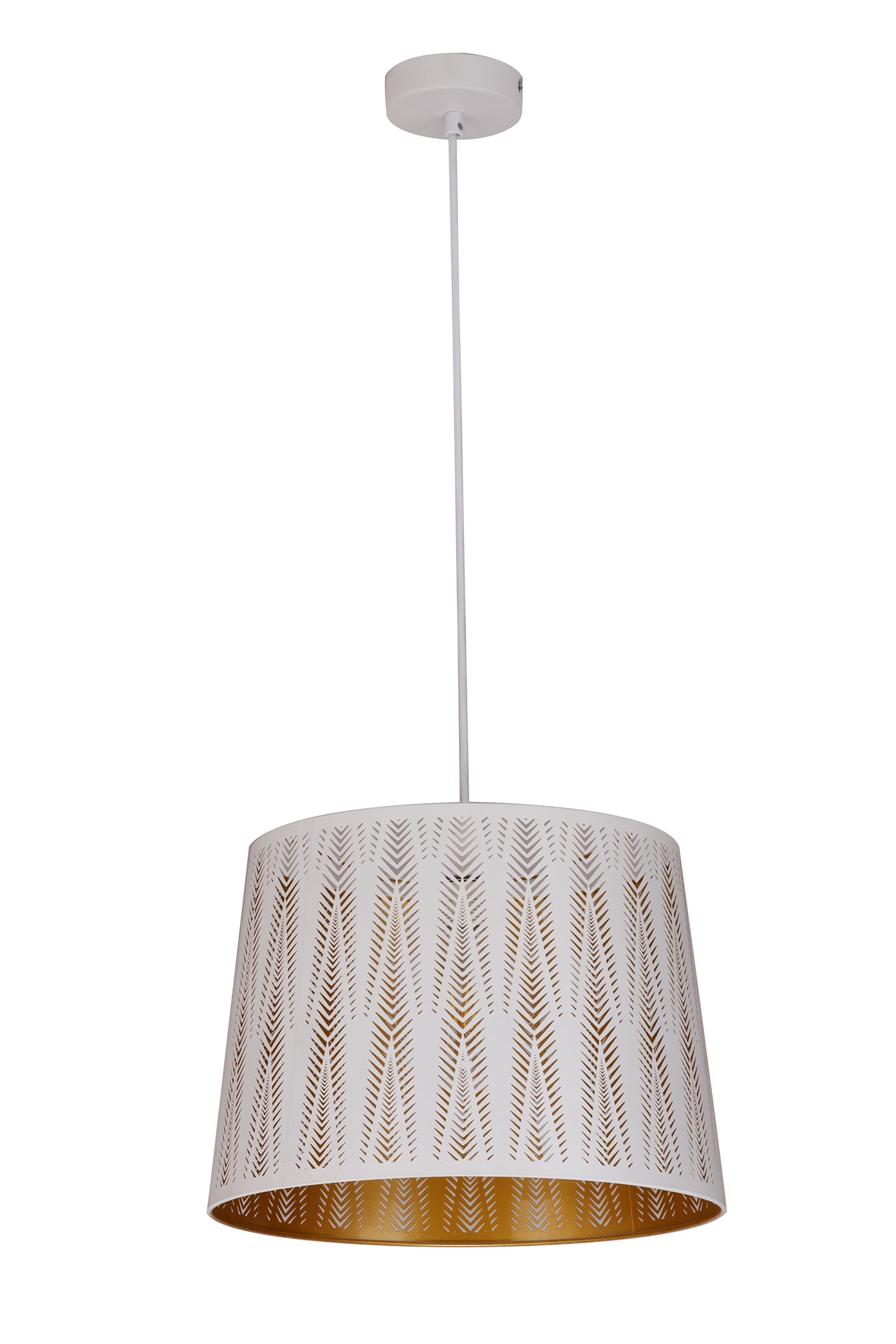 Pendant ES 60W White W/Gold Interior Iron Slanted W/Vector Pattern OD 350 X H250 mm