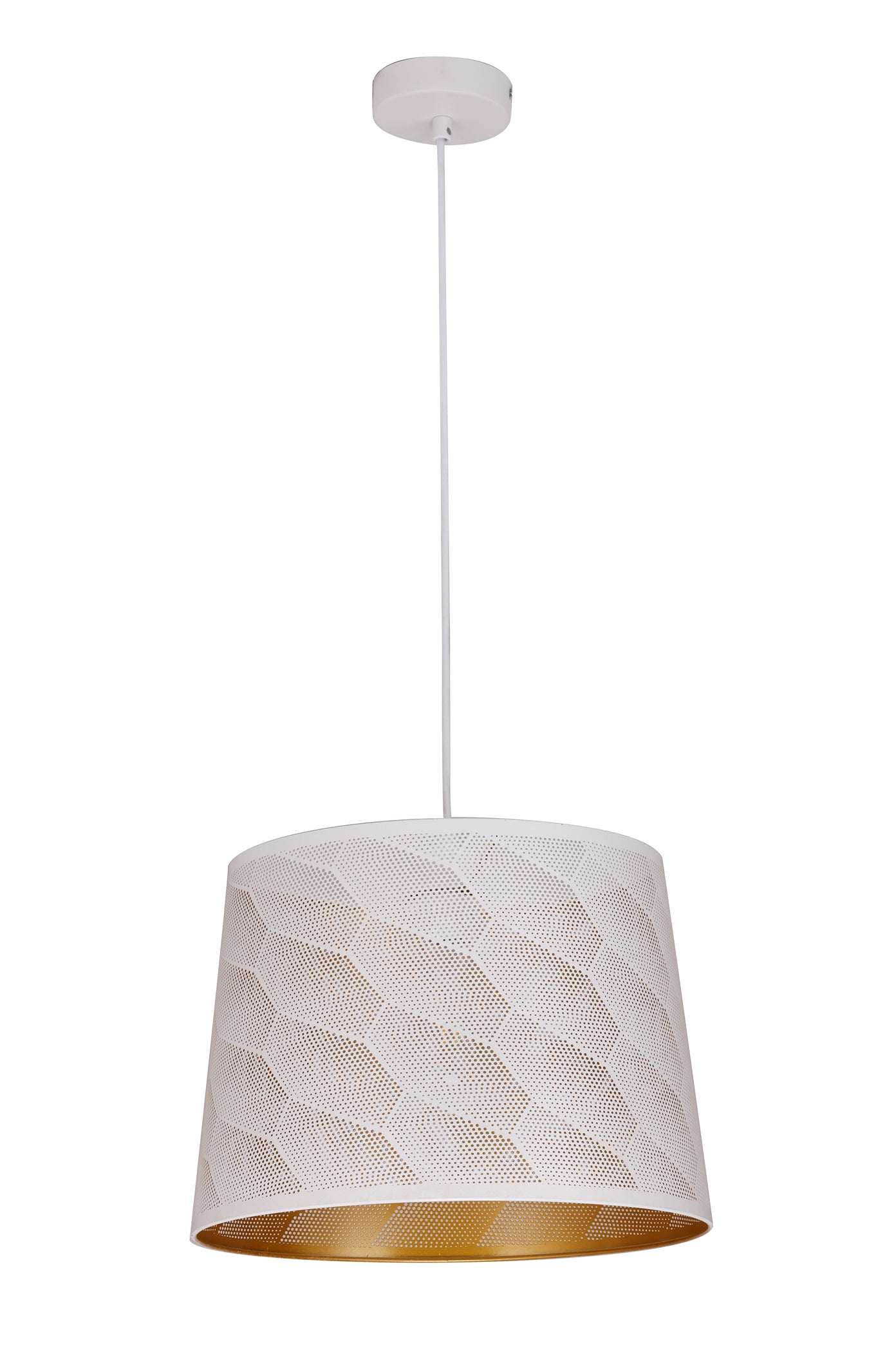 Pendant ES 60W White W/Gold Interior Iron Slanted W/Honeycomb Pattern OD 350 X H250 mm