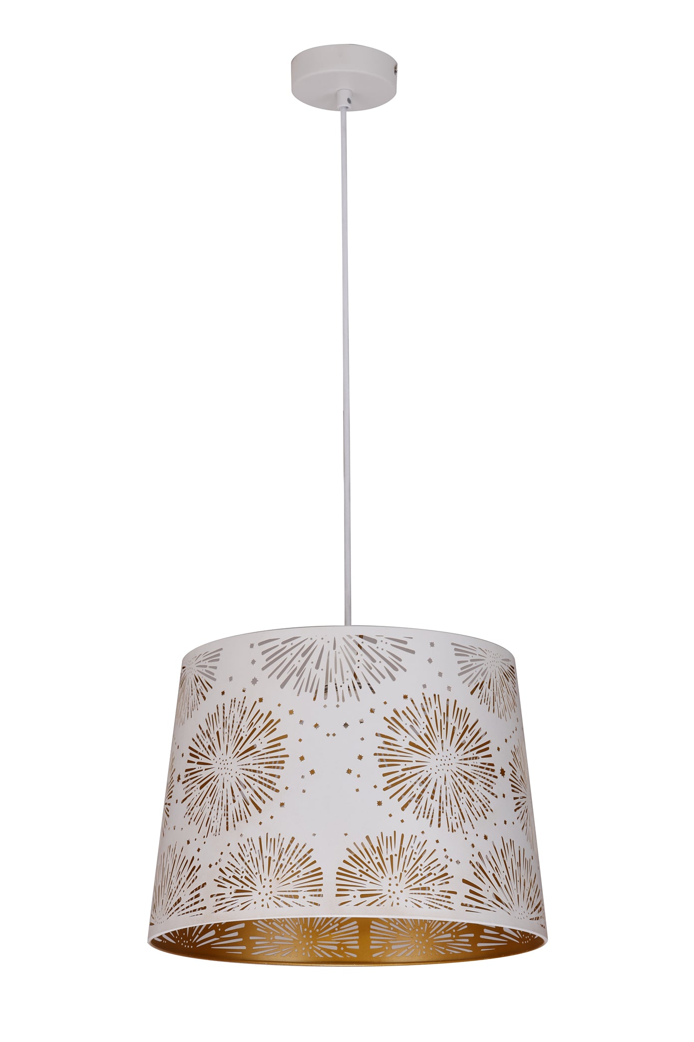 Pendant ES 60W White W/Gold Interior Iron Slanted W/Starburst Pattern
