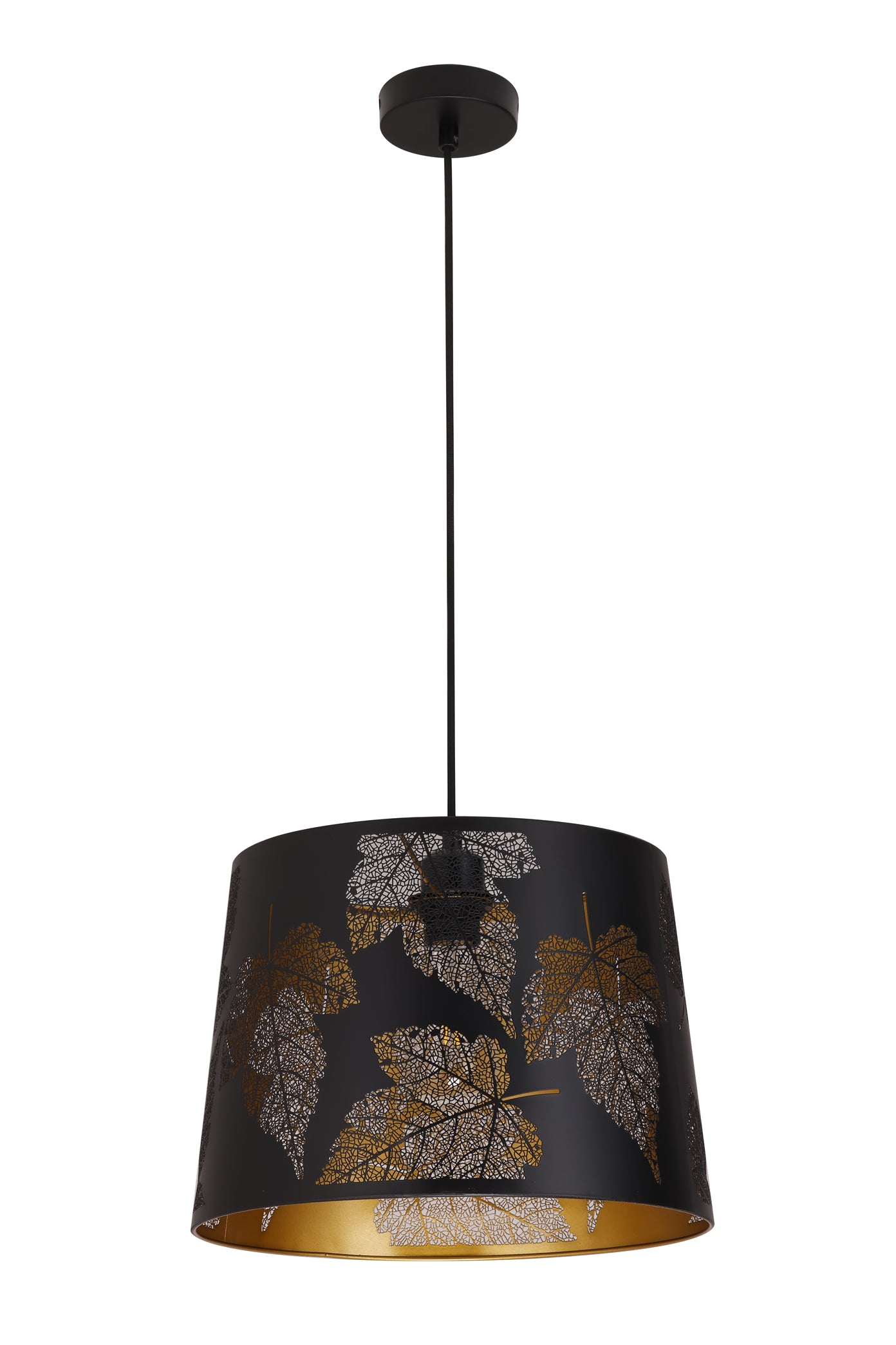 Pendant ES 60W Black W/Gold Interior Iron Slanted W/Maple Leaf Pattern OD 350 X H250 mm