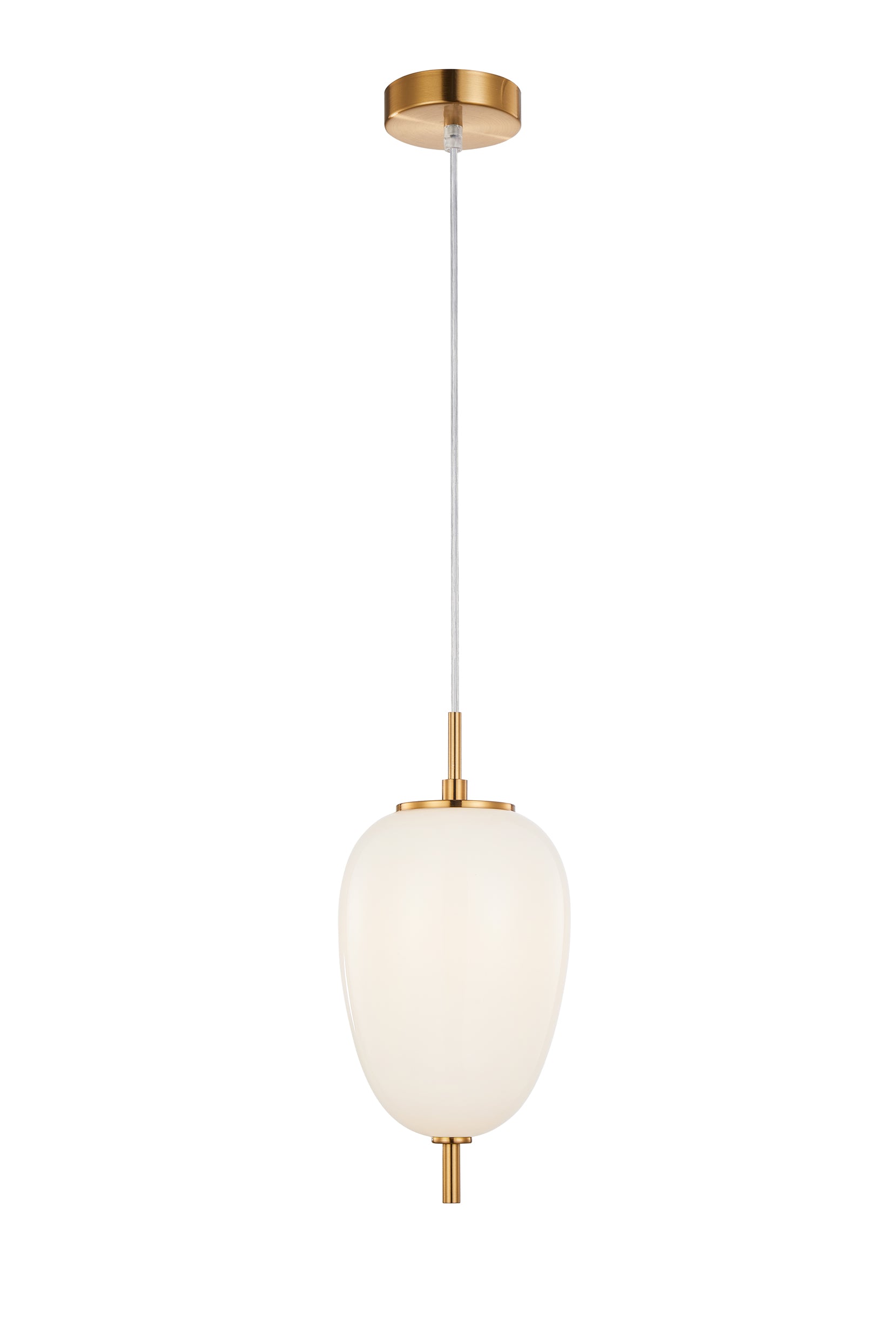 Pendant SES 10W Oval Opal (Matt Finish) Glass W/Brass Highlight OD 160mm X H340mm