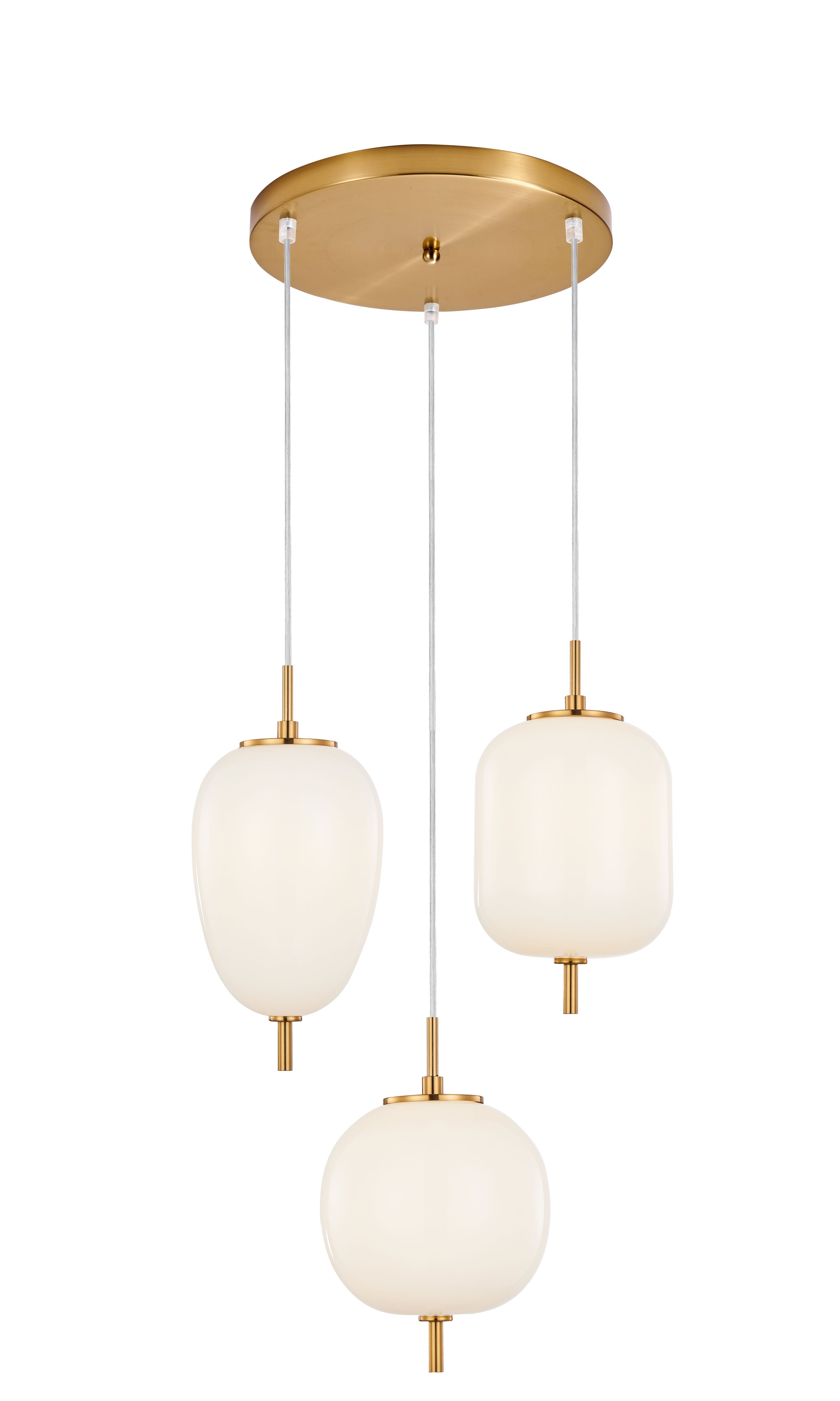 Pendant SES X 3 10W Opal (Matt Finish) Glass W/Brass Highlight OD 420mm Round Base