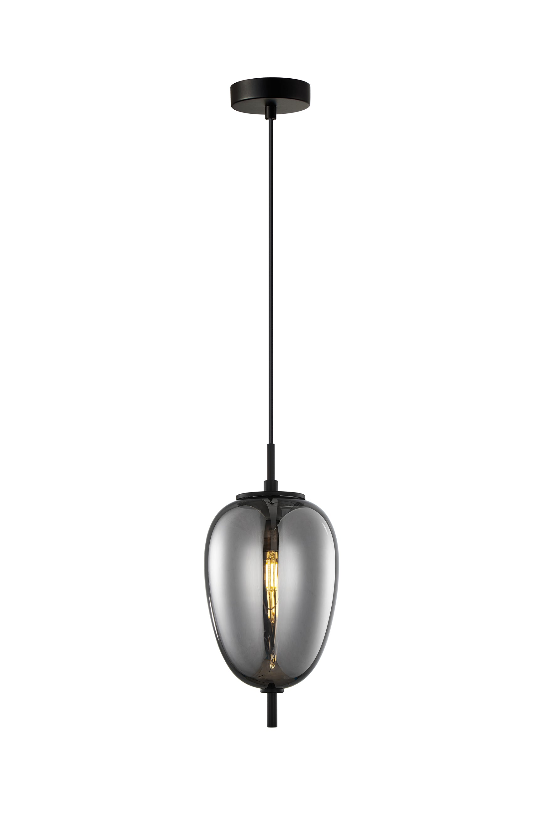 Pendant SES 10W Oval Smokey Black (Mirror Finish) Glass W/Black Highlight OD 160mm X H340mm