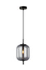 Pendant SES 10W Jar Smokey Black (Mirror Finish) Glass W/Black Highlight OD 165mm X H315mm