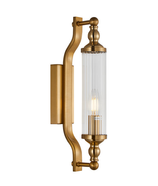 Wall Int S/M SES Tubular Clear Glass W/ Antique Brass Base