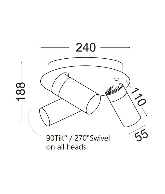 Spot GU10 X 3 Outdoor Ceiling Adjustable White IP54 Round Base OD 240mm X H188mm