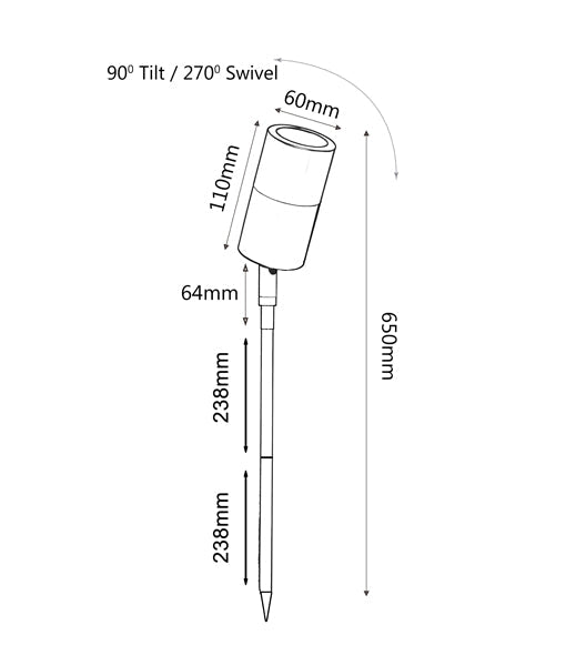 Spike S/Adj 12V Mr16 Solid Aged Brass IP65 L650mm Cable Encl