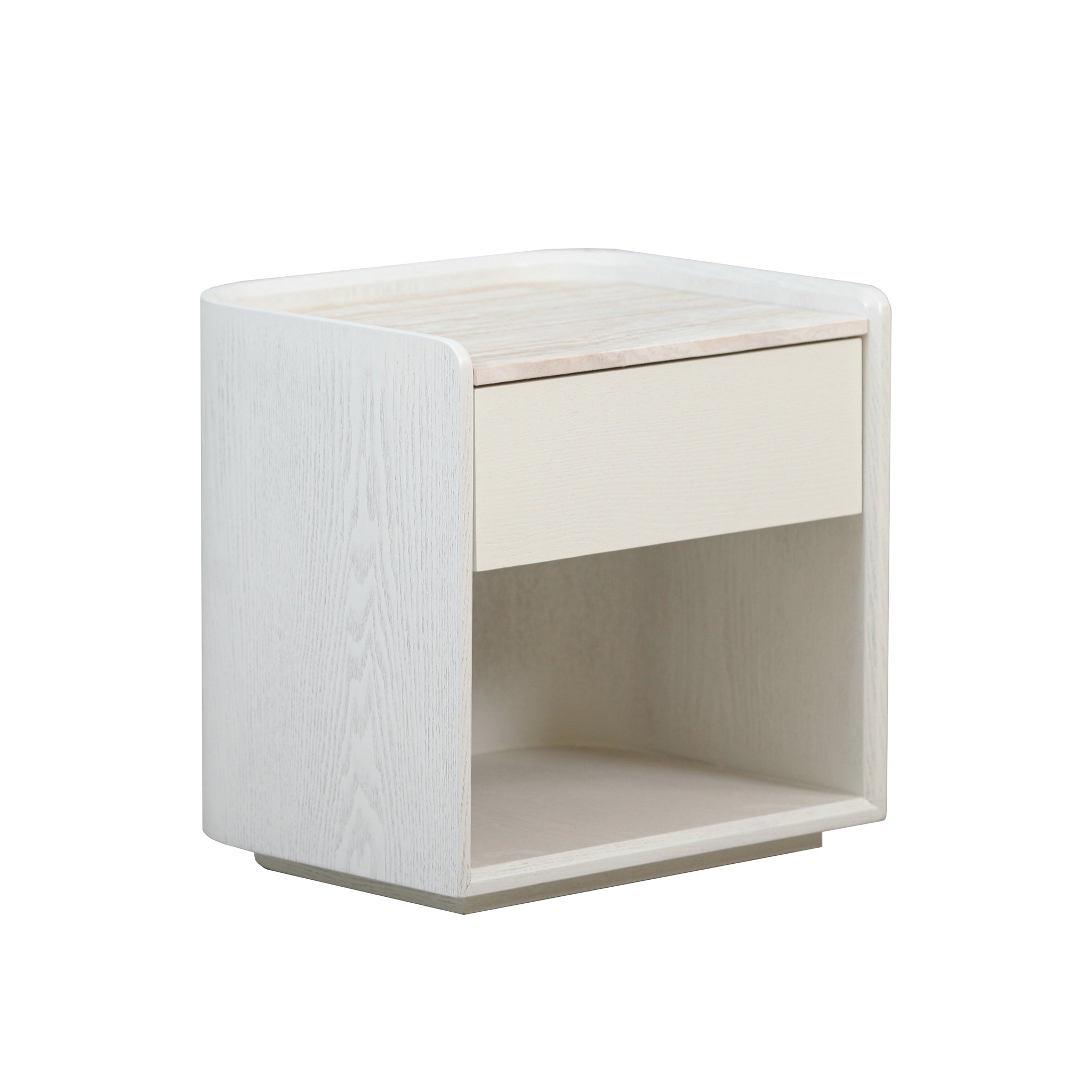 Sorell 50cm Travertine Bedside Table - Warm White