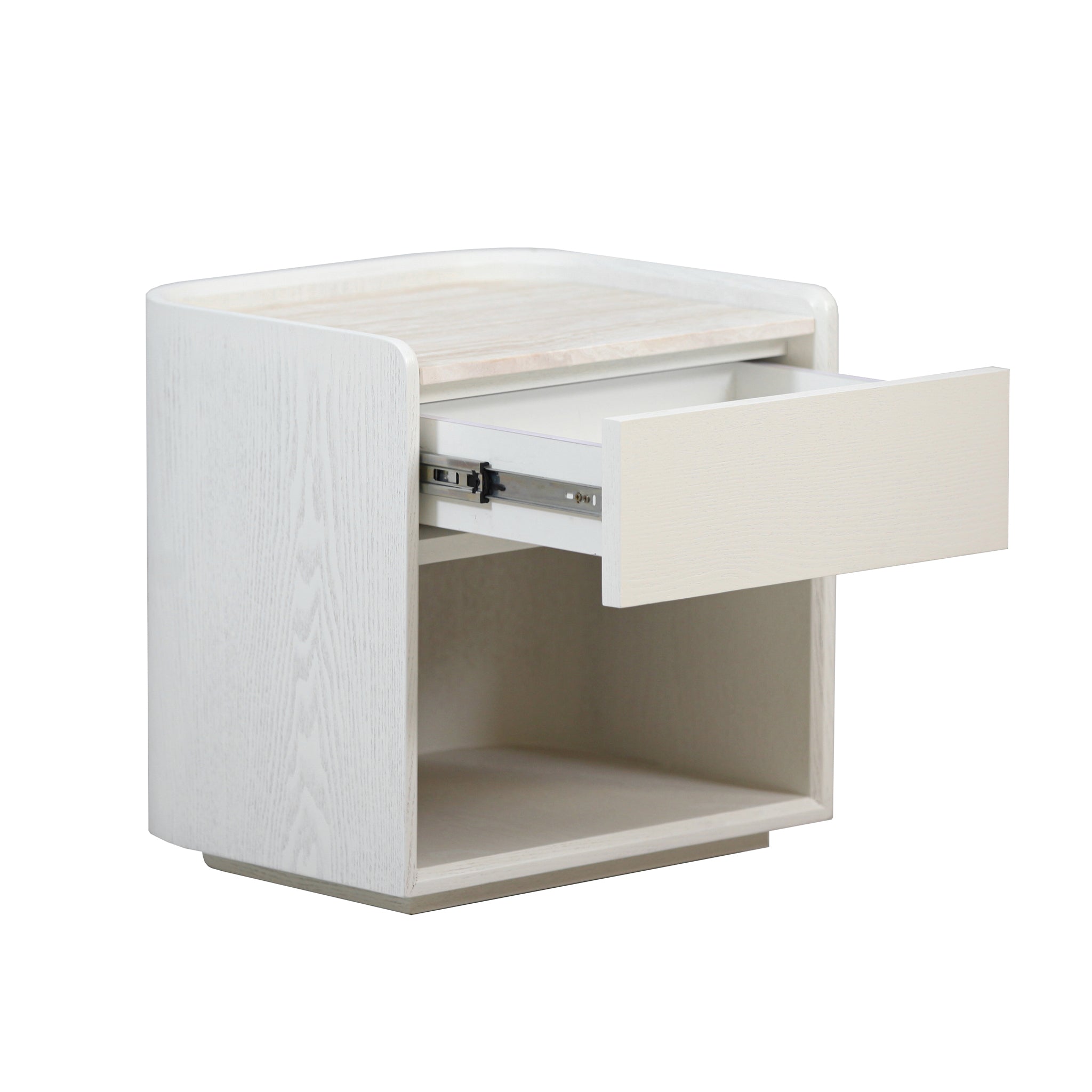 Sorell 50cm Travertine Bedside Table - Warm White