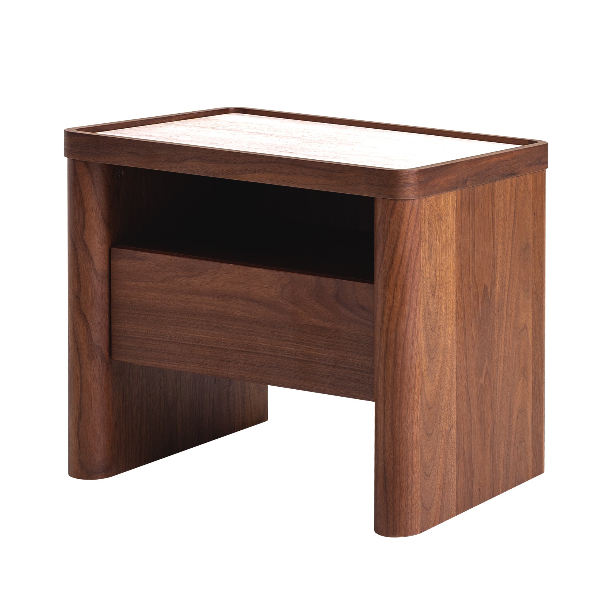 Modesta Glass Top Bedside Table - Walnut