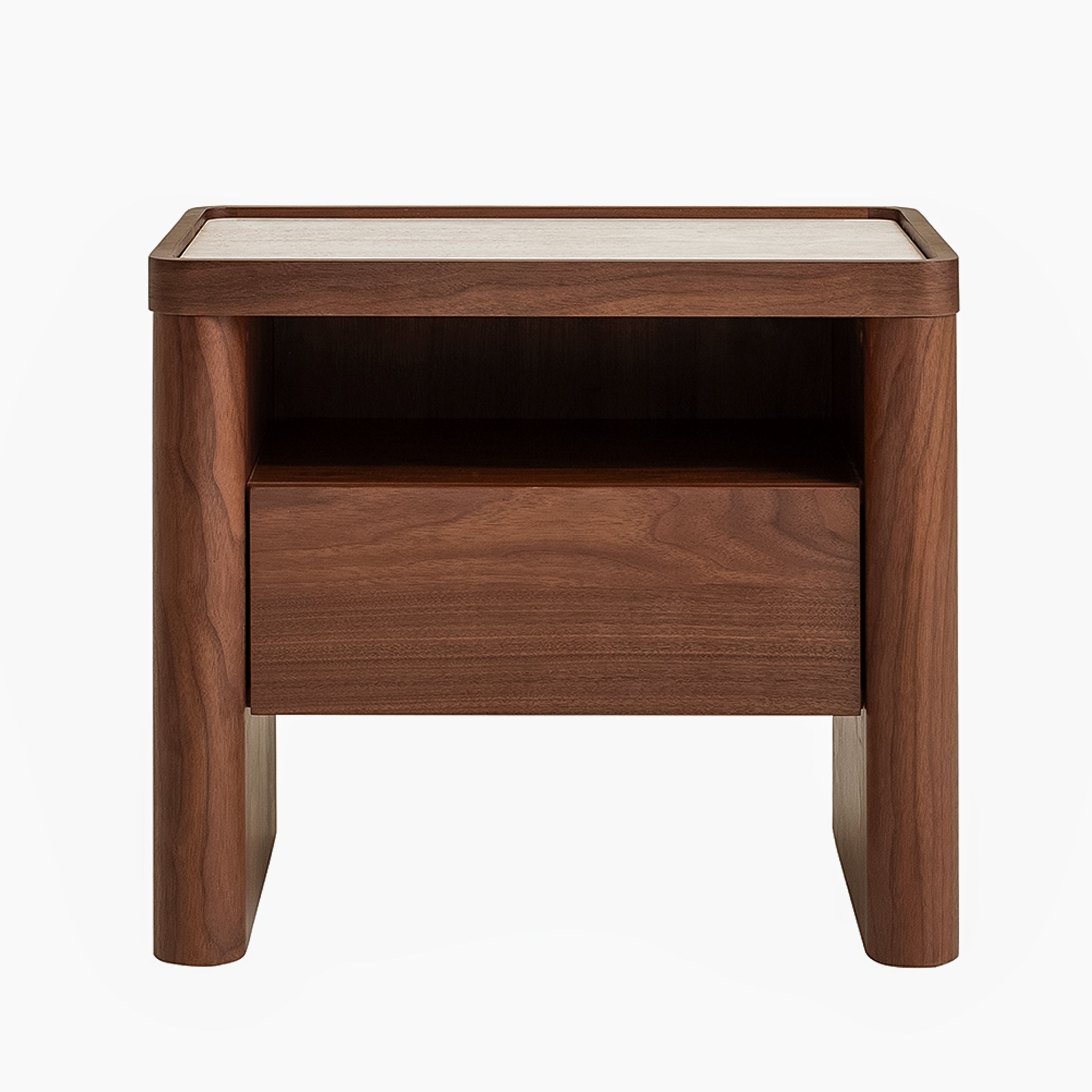 Modesta Glass Top Bedside Table - Walnut